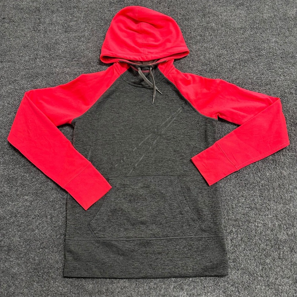 Nike Hoodie Womens Size S Pink Grey Therma-FIT Fleece Pullover Thumbhole Active